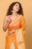 Mustard Kora Saree with Stripes