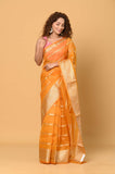 Mustard Kora Saree with Stripes