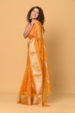 Mustard Kora Saree with Stripes