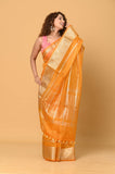 Mustard Kora Saree with Stripes