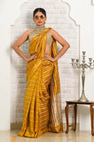 Mustard Silk Saree with Golden Stripes