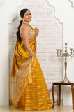 Mustard Silk Saree with Golden Stripes