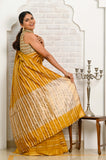 Mustard Silk Saree with Golden Stripes