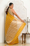 Mustard Silk Saree with Golden Stripes