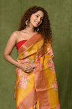 Mustard Tussar Printed Saree