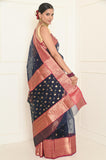 Navy Blue Pure Silk Handwoven Chanderi Saree with Nakshi Heavy Border