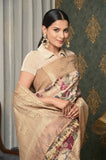 Off-White-Pink Printed Chanderi Saree