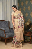 Off-White-Pink Printed Chanderi Saree