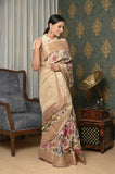 Off-White-Pink Printed Chanderi Saree