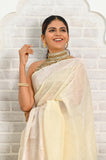 Off-White Banarasi Linen Saree