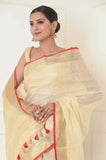 Off-White Linen Saree with Golden Border