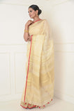 Off-White Linen Saree with Golden Border