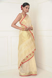 Off-White Linen Saree with Golden Border