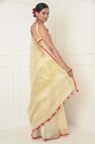 Off-White Linen Saree with Golden Border