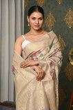 Off-White Printed Chanderi Saree