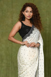 Off White Chiffon Satin Designer Saree