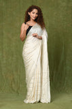 Off White Chiffon Satin Mirror Work Designer Saree