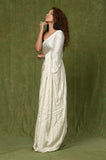 Off White Chiffon Satin Mirror Work Designer Saree