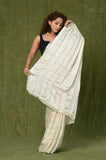 Off White Chiffon Satin Mirror Work Designer Saree