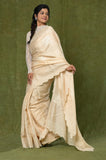 OffWhite Embroidered Cut Work Semi Tussar Saree