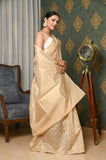 Off White Gold White Zari Cotton Silk Banarasi Saree