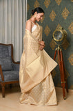 Off White Gold White Zari Cotton Silk Banarasi Saree