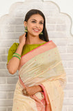 Off White Round Booti Cotton Silk Banarasi Saree