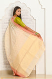 Off White Round Booti Cotton Silk Banarasi Saree