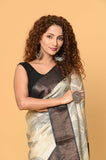 Offwhite Black Tussar Printed Saree