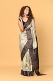 Offwhite Black Tussar Printed Saree