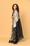 Offwhite Black Tussar Printed Saree