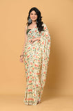 Offwhite Chinon Floral Printed Saree