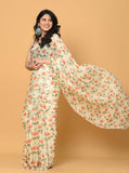 Offwhite Chinon Floral Printed Saree