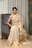 Offwhite Kora Banarasi Saree With Golden Zari Border