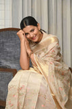 Offwhite Kora Banarasi Saree With Golden Zari Border