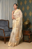 Offwhite Kora Banarasi Saree With Golden Zari Border