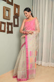 Offwhite Pure Silk Handwoven Chanderi Saree with Multicolour buti