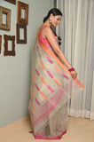 Offwhite Pure Silk Handwoven Chanderi Saree with Multicolour buti