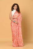 Orange Chinon Printed Saree