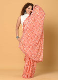 Orange Chinon Printed Saree