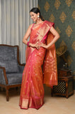 Orange Pure Silk Handwoven Chanderi Saree with Meena buti