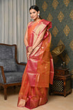 Orange Pure Silk Handwoven Chanderi Saree with Meena buti