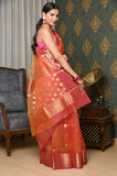 Orange Pure Silk Handwoven Chanderi Saree with Meena buti