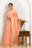 Orange Silk Saree with Silver Stripes