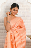 Orange Silk Saree with Silver Stripes