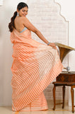 Orange Silk Saree with Silver Stripes