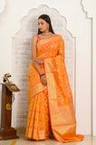 Orange Zari Border Cotton Silk Banarasi Saree