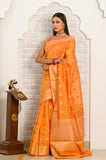 Orange Zari Border Cotton Silk Banarasi Saree