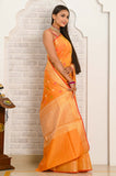 Orange Zari Border Cotton Silk Banarasi Saree