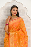 Orange Zari Border Cotton Silk Banarasi Saree